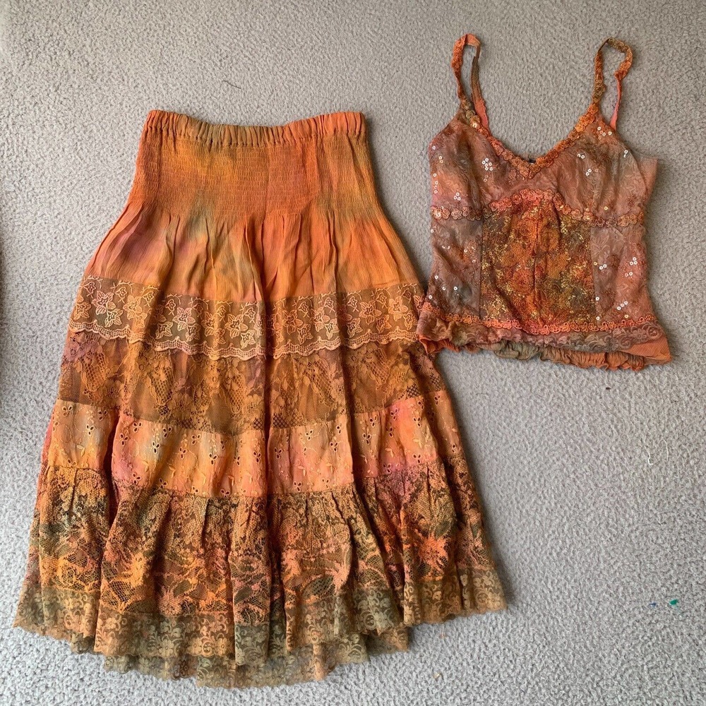 NWT Martina Burano Collection Fairycore Cami Skirt Set Womens Medium M Lace Tier